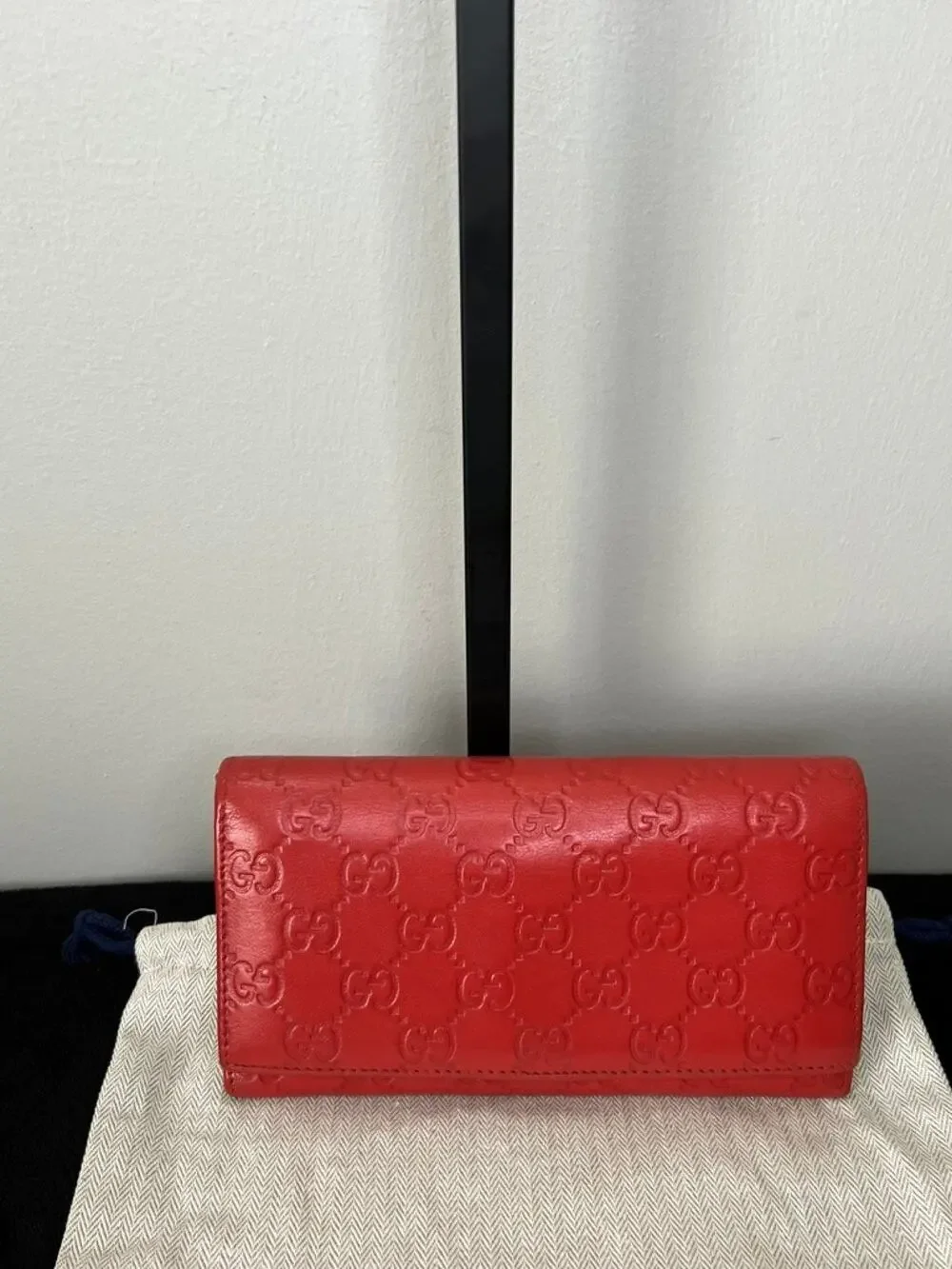 Gucci Guccissima Red Leather Continental Wallet Chain Crossbody
